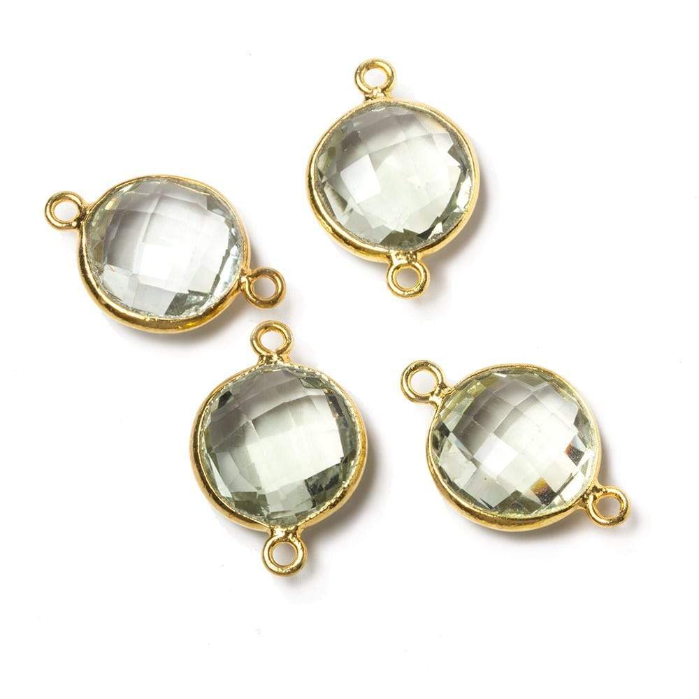 12x12mm Vermeil Bezeled Prasiolite faceted coin Connector 1 piece