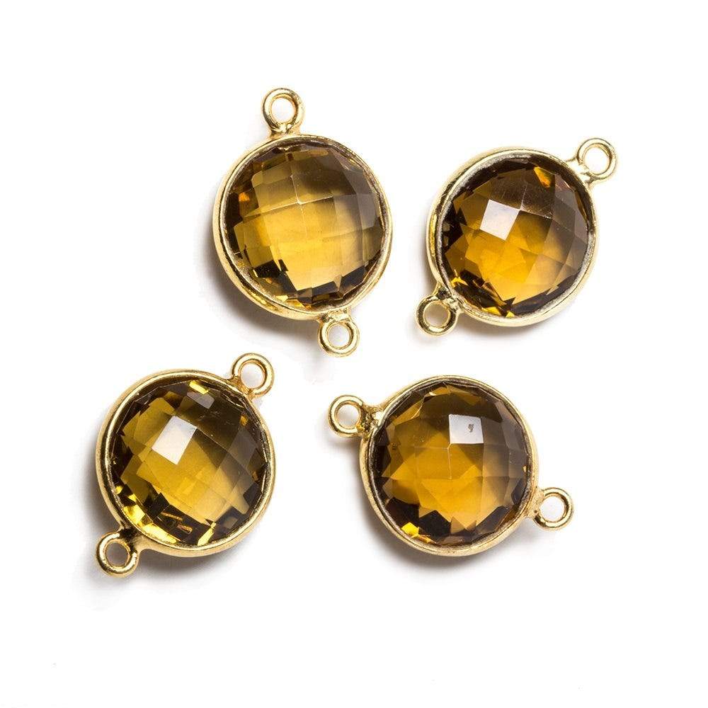 12x12mm Vermeil Bezeled Whiskey Quartz faceted coin Connector 1 piece