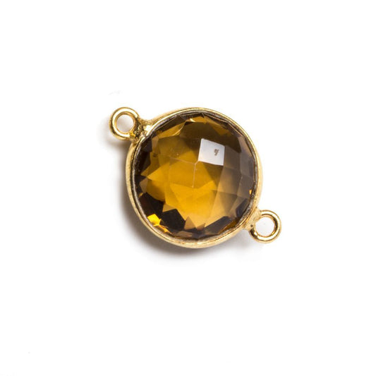 12x12mm Vermeil Bezeled Whiskey Quartz faceted coin Connector 1 piece