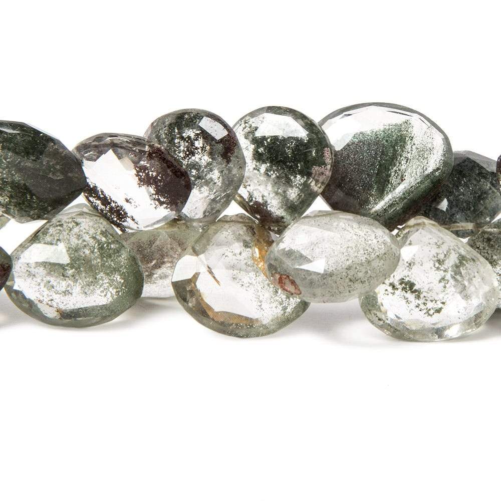 12x13-13x14mm Moss Quartz Faceted Heart Briolettes 8 inch 40 beads