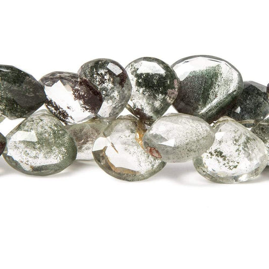 12x13-13x14mm Moss Quartz Faceted Heart Briolettes 8 inch 40 beads