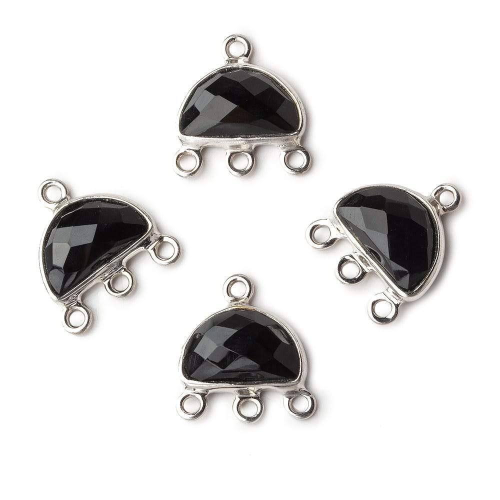 12x13mm Silver Bezel Black Chalcedony Half Moon 3 ring Connector 1 focal bead