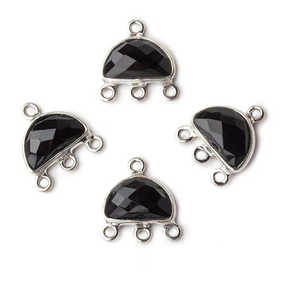 12x13mm Silver Bezel Black Chalcedony Half Moon 3 ring Connector 1 focal bead
