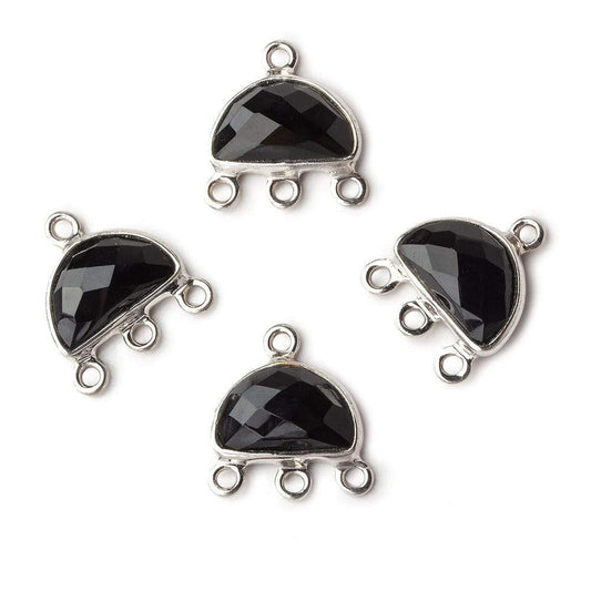 12x13mm Silver Bezel Black Chalcedony Half Moon 3 ring Connector 1 focal bead