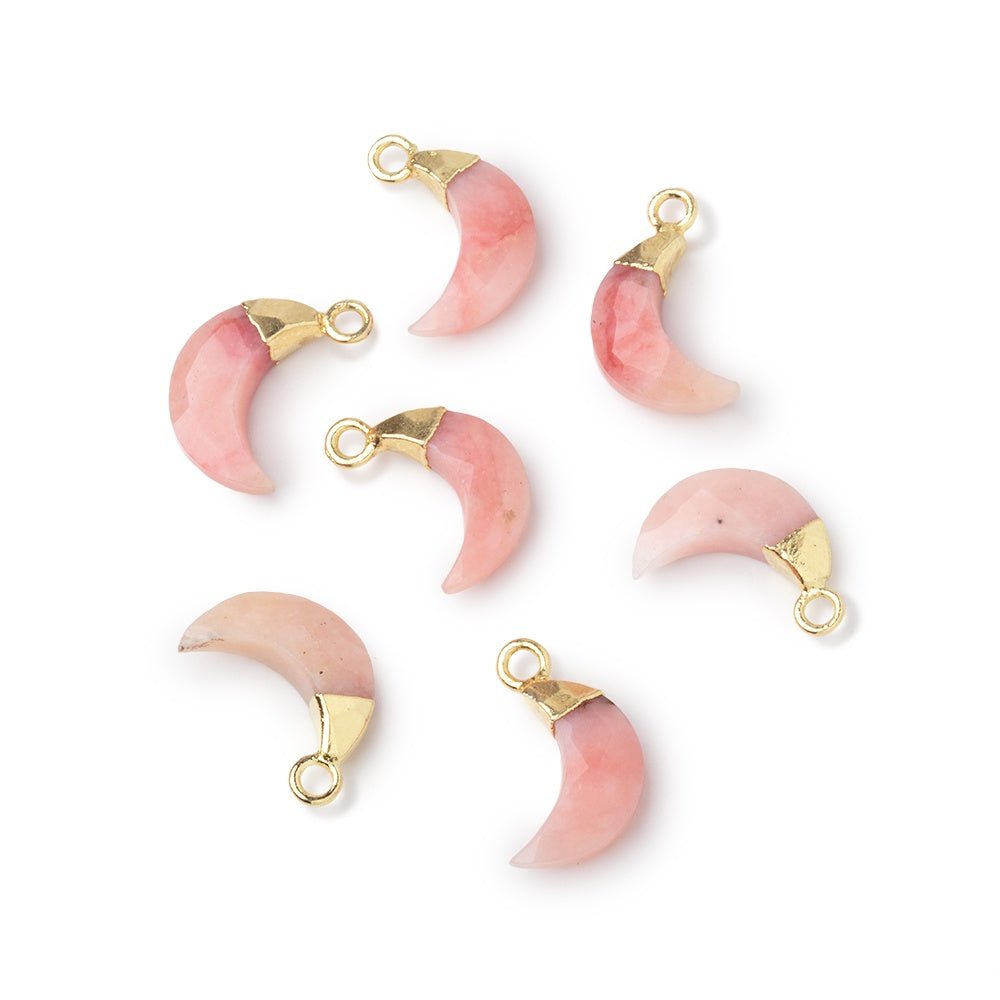 12x4.5mm Gold Leafed Pink Peruvian Opal Faceted Crescent Moon 1 Pendant