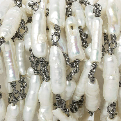 12x5-15x4mm White Biwa straight drill Black Gold .925 Silver Chain by the foot 16 pcs