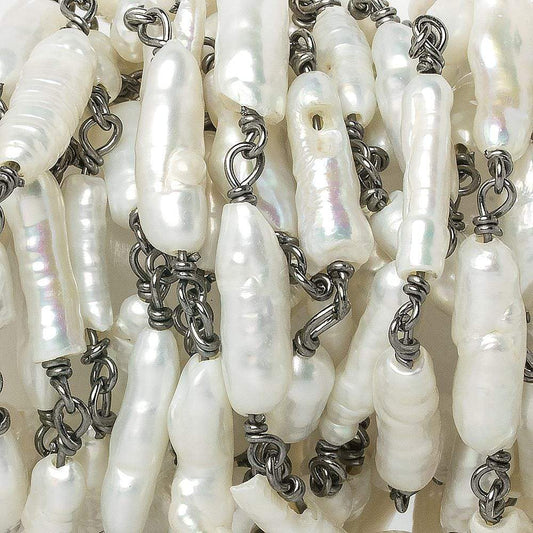 12x5-15x4mm White Biwa straight drill Black Gold .925 Silver Chain by the foot 16 pcs