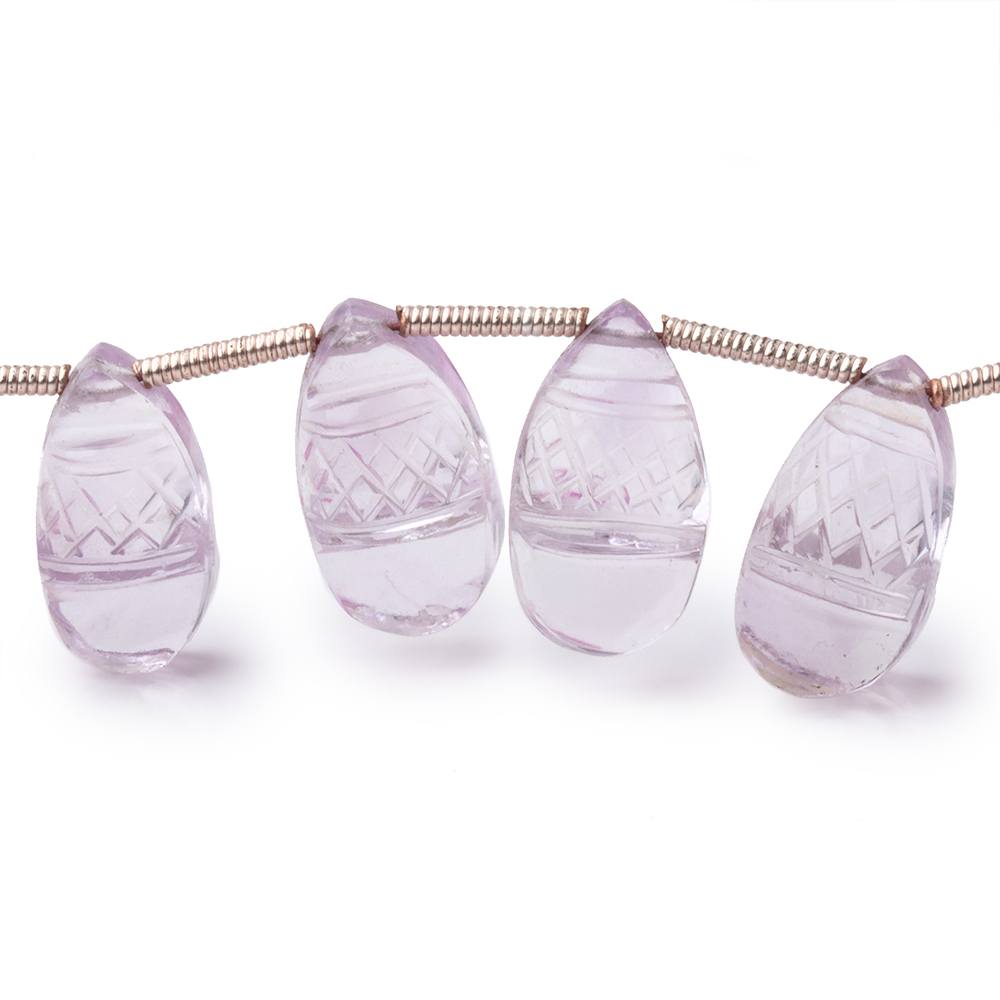 12x7-15x9mm Pink Amethyst Carved Pear Beads 8 inch 19 pieces