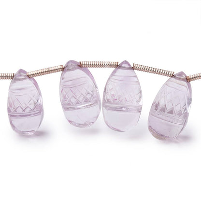 12x7-15x9mm Pink Amethyst Carved Pear Beads 8 inch 19 pieces