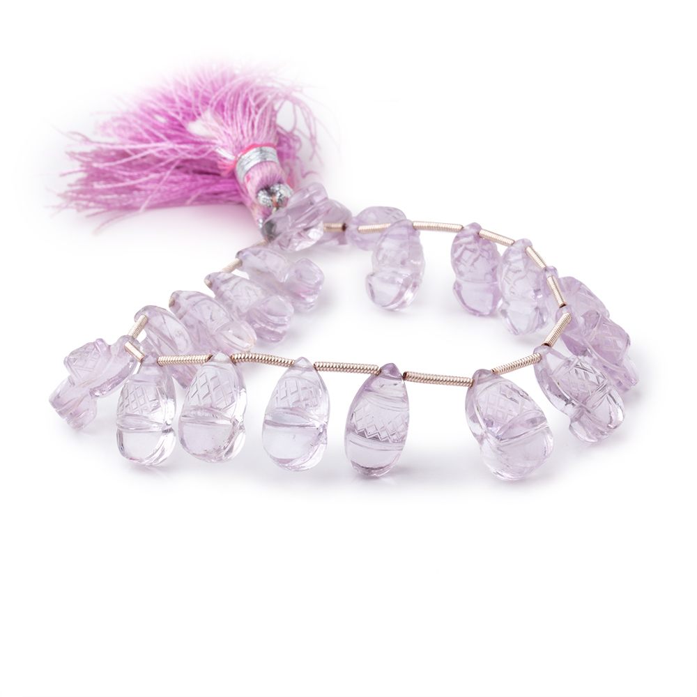 12x7-15x9mm Pink Amethyst Carved Pear Beads 8 inch 19 pieces