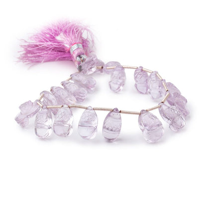 12x7-15x9mm Pink Amethyst Carved Pear Beads 8 inch 19 pieces