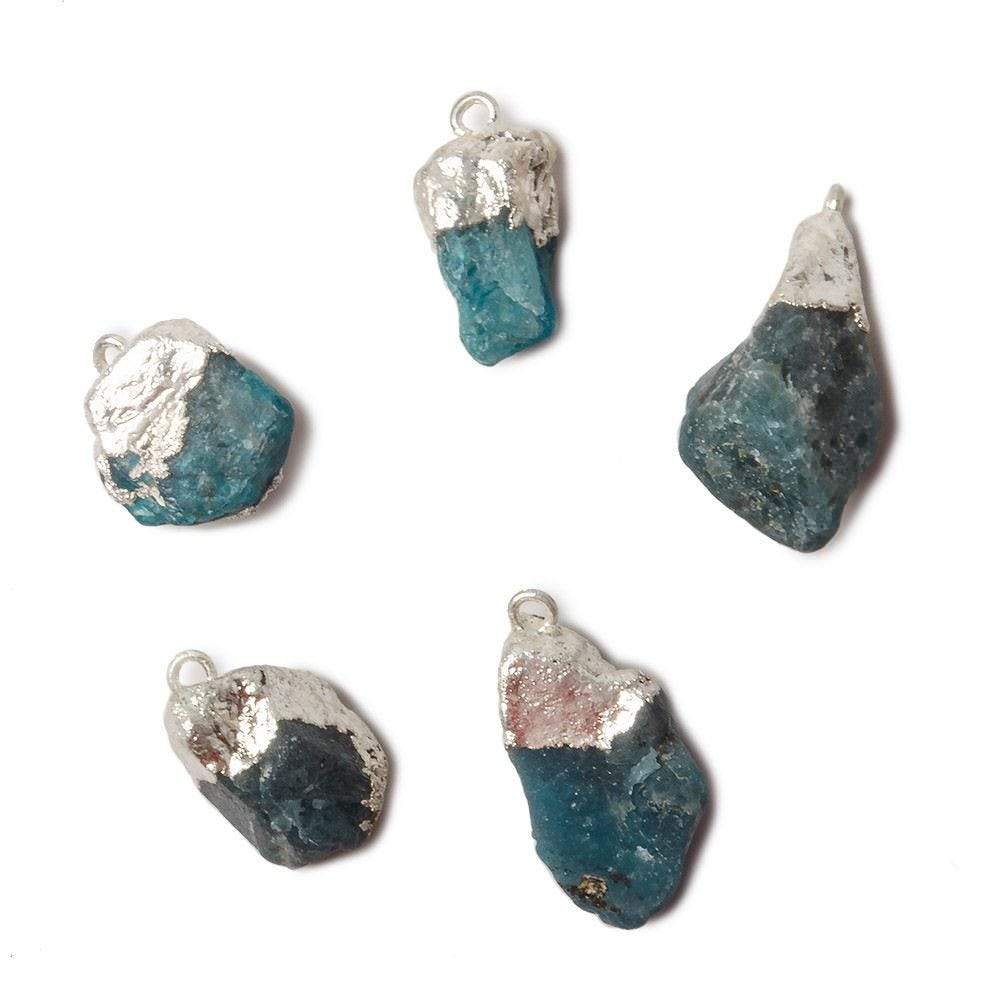 12x7-17x9mm Silver Leafed Neon Blue Apatite Natural Crystal Pendant Set of 5