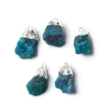 12x7-17x9mm Silver Leafed Neon Blue Apatite Natural Crystal Pendant Set of 5