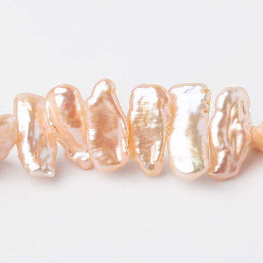 12x7-18x8mm Rosy Peach Side Drill Biwa Freshwater Pearls 16 inch 54 Beads