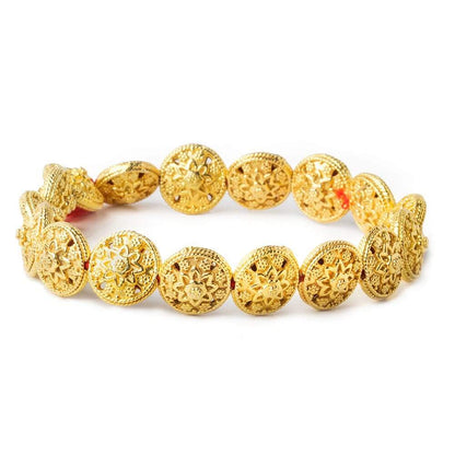 12x7mm 22kt Gold Plated Copper Bead Floral Disc 8 inch 18 pieces