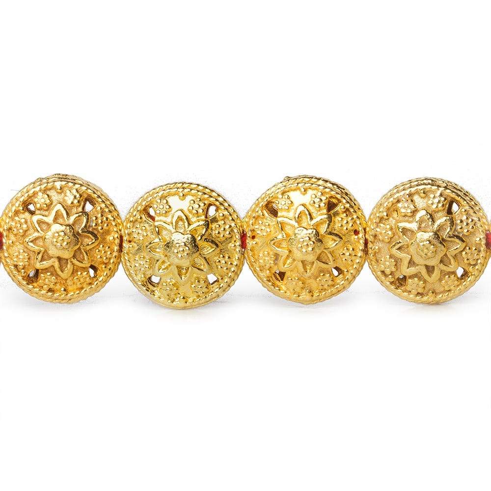 12x7mm 22kt Gold Plated Copper Bead Floral Disc 8 inch 18 pieces