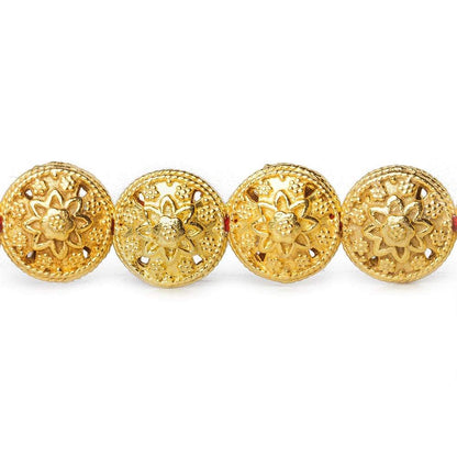 12x7mm 22kt Gold Plated Copper Bead Floral Disc 8 inch 18 pieces