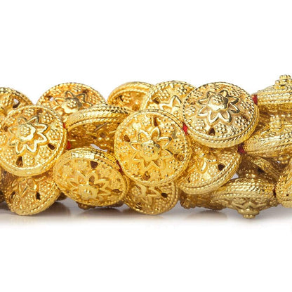 12x7mm 22kt Gold Plated Copper Bead Floral Disc 8 inch 18 pieces