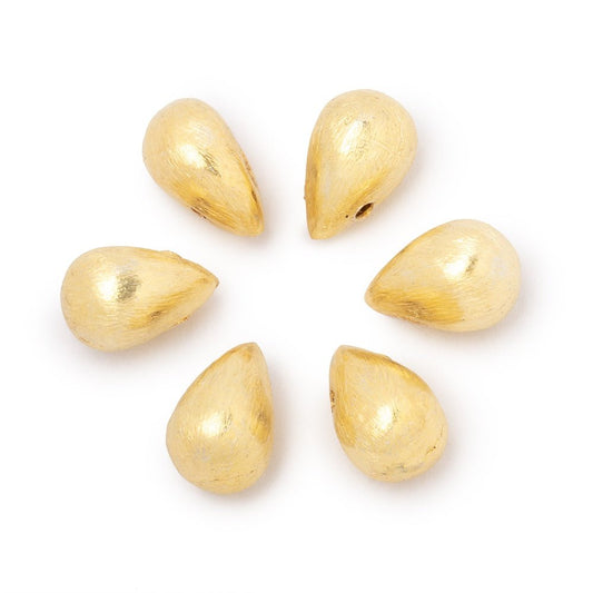 12x7mm 22kt Gold Plated Copper Brushed Tear Drop Set of 6 Beads