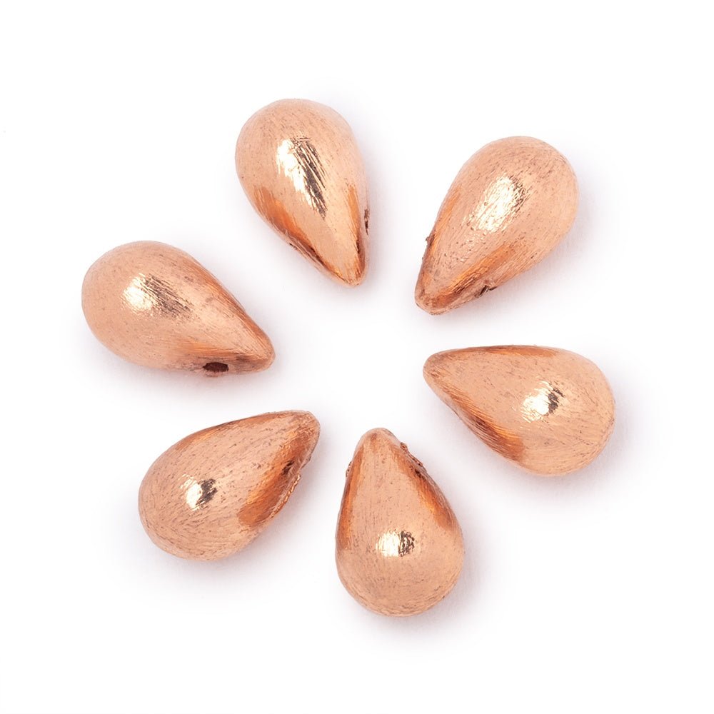 12x7mm Rose Gold Plated Copper Brushed Tear Drop Set of 6 Beads