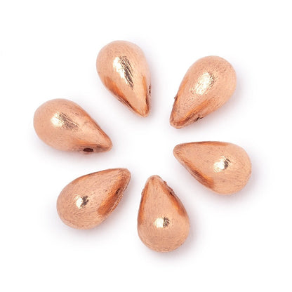 12x7mm Rose Gold Plated Copper Brushed Tear Drop Set of 6 Beads