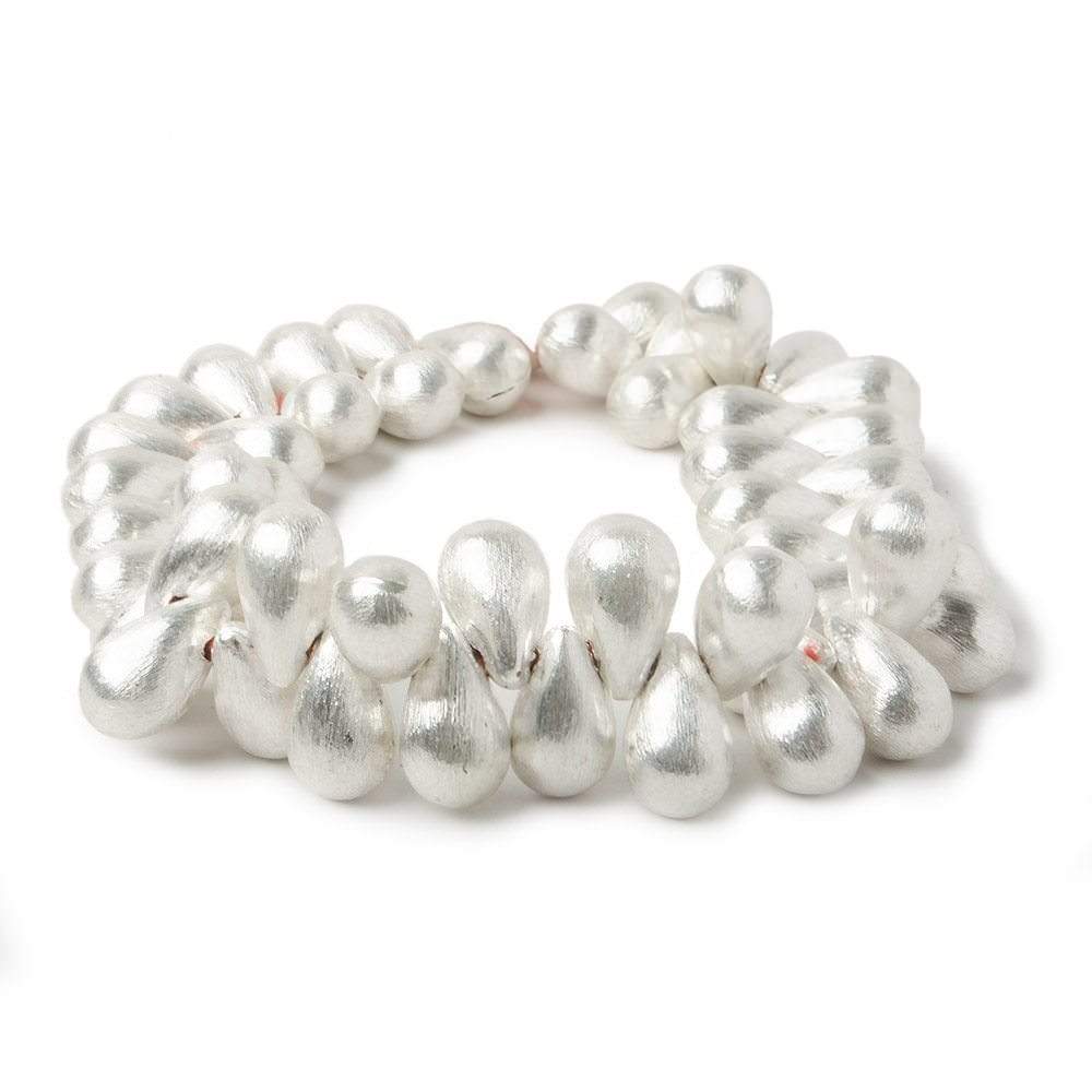 12x7mm Silver plated Brushed Tear Drop Beads 8 inch 50 pcs