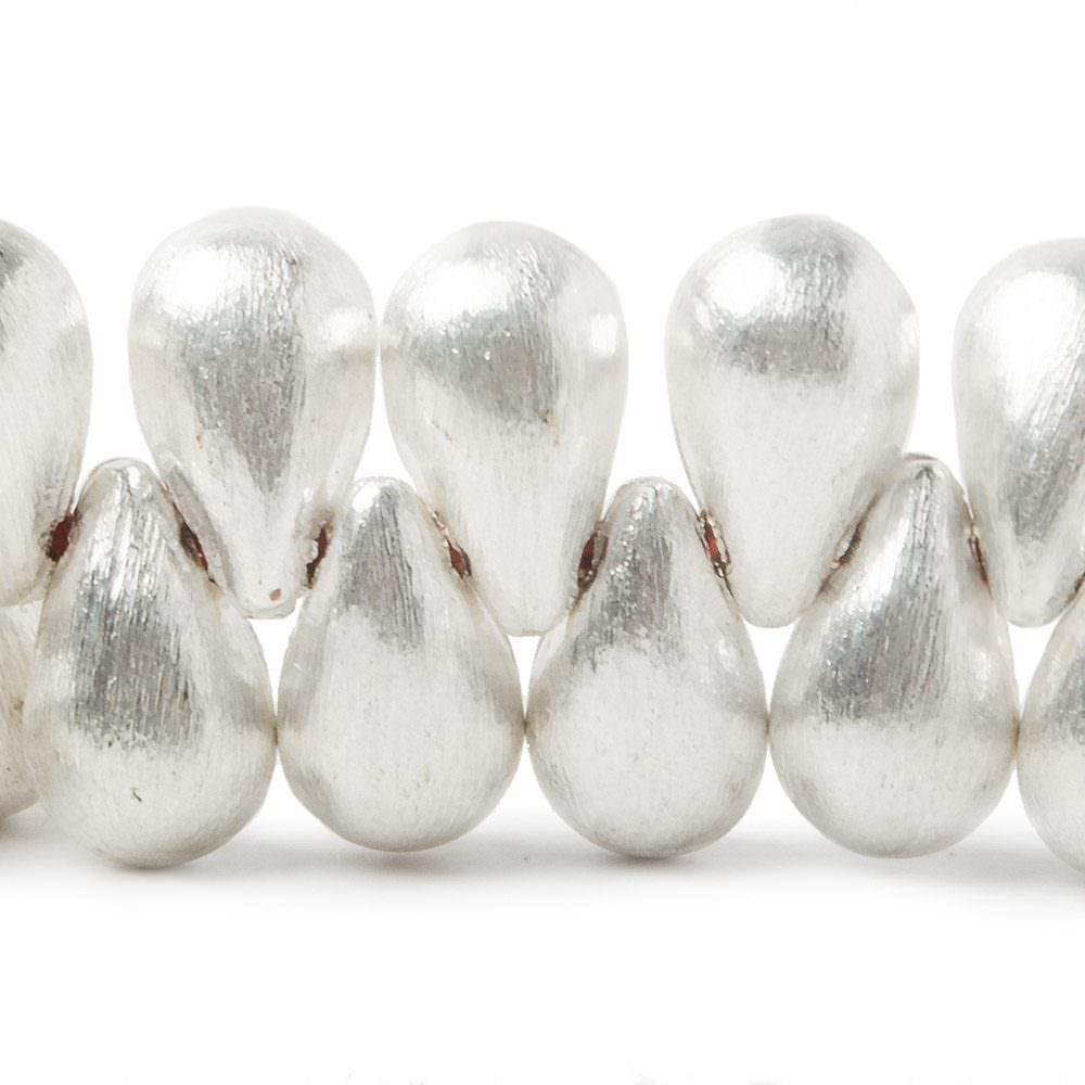 12x7mm Silver plated Brushed Tear Drop Beads 8 inch 50 pcs