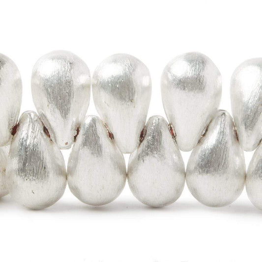 12x7mm Silver plated Brushed Tear Drop Beads 8 inch 50 pcs