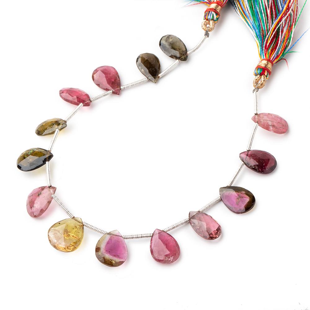 12x8-13x10mm Multi Color Tourmaline Faceted Pear Beads 7 inch 14 pieces