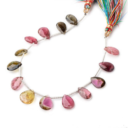 12x8-13x10mm Multi Color Tourmaline Faceted Pear Beads 7 inch 14 pieces