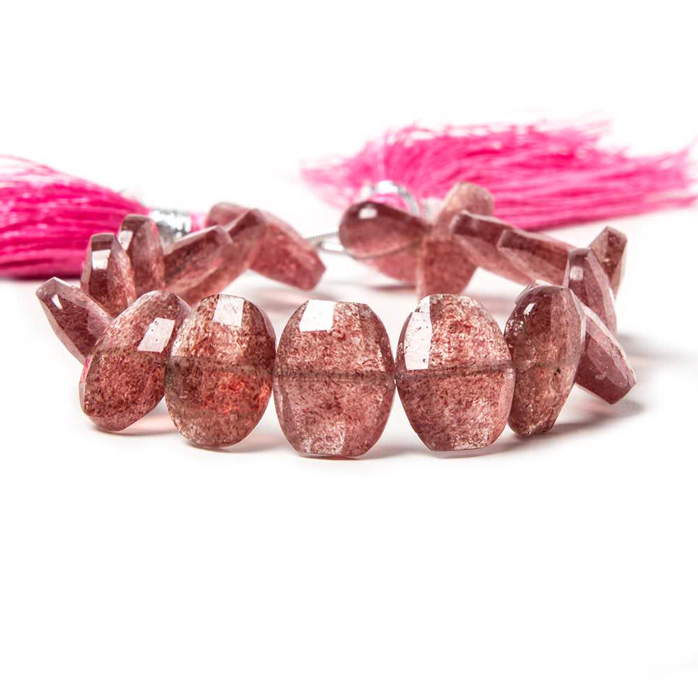 12x8-13x10mm Strawberry Quartz side drilled Faceted Cushions 6.5 inch 18 Beads