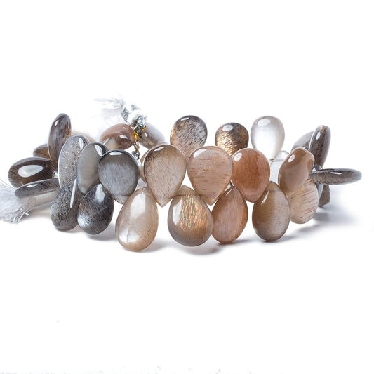 12x8-14x9mm Sunstone & Moonstone plain pear beads 8 inch 37 pieces