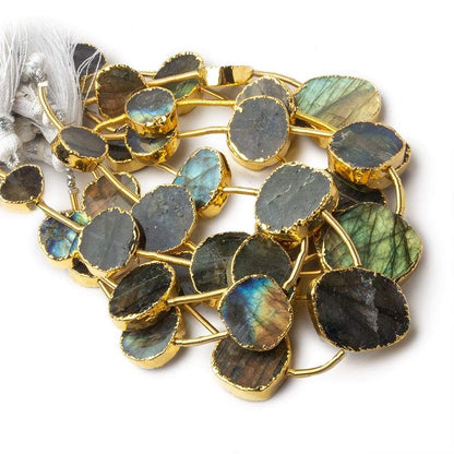 12x8-20x18mm Gold Leafed Labradorite Slice Strand 7 inch 7 beads