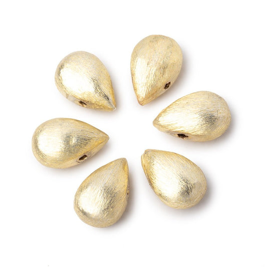 12x8mm 14kt Gold Plated Copper Brushed Puffy Pear Set of 6 Beads