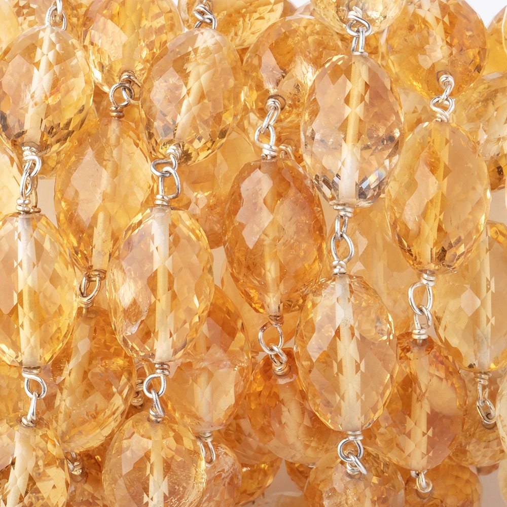 12x8mm Citrine Faceted Olive Beads on .925 Silver Chain