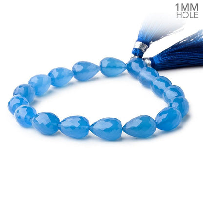 12x8mm Santorini Blue Chalcedony straight drilled faceted tear drop beads 8 inch 17 large hole beads