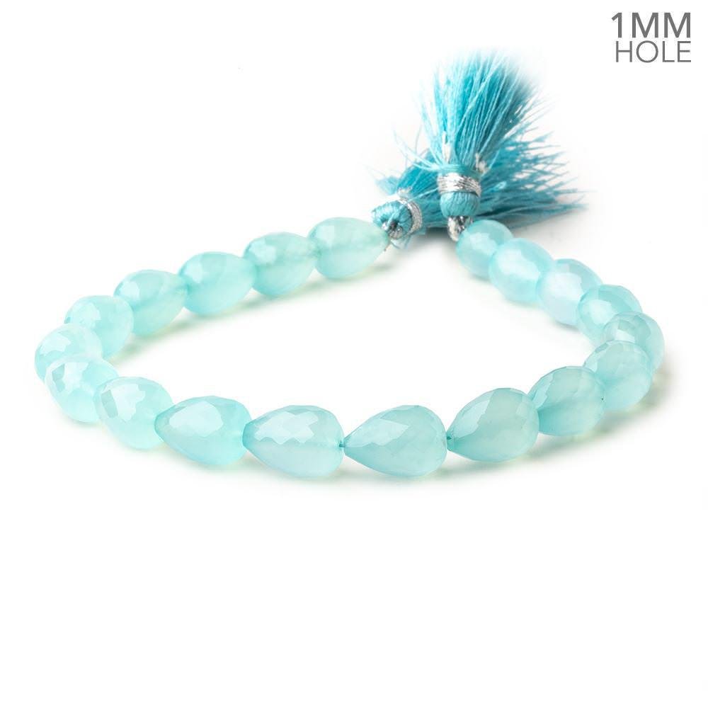 12x8mm Seafoam Blue Chalcedony straight faceted tear drop beads 8inch