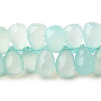 12x8mm Seafoam Blue Chalcedony top drilled faceted tear drop beads 8 inch 52 beads