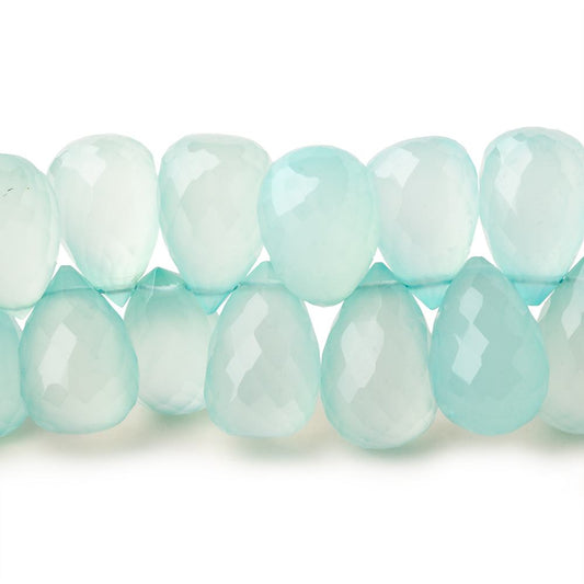 12x8mm Seafoam Blue Chalcedony top drilled faceted tear drop beads 8 inch 52 beads
