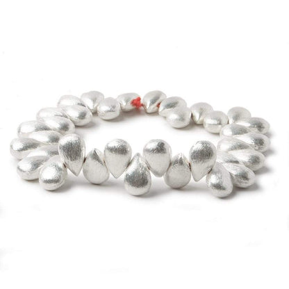 12x8mm Silver plated Copper Brushed Pear Beads 8 inch 32 pcs