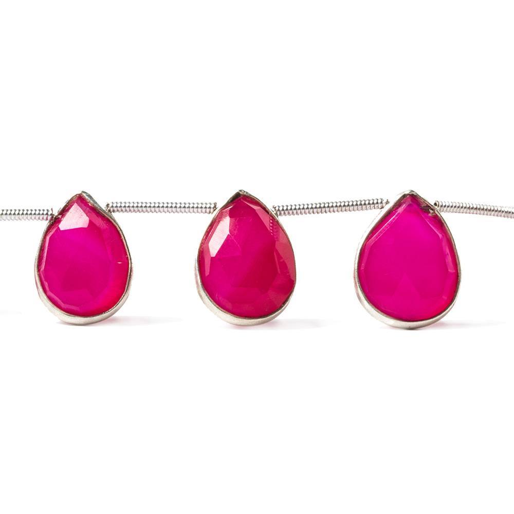 12x9-14x11mm Sterling Silver Bezeled Fuchsia Chalcedony pear Strand