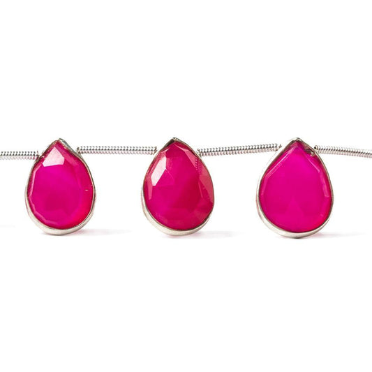 12x9-14x11mm Sterling Silver Bezeled Fuchsia Chalcedony pear Strand