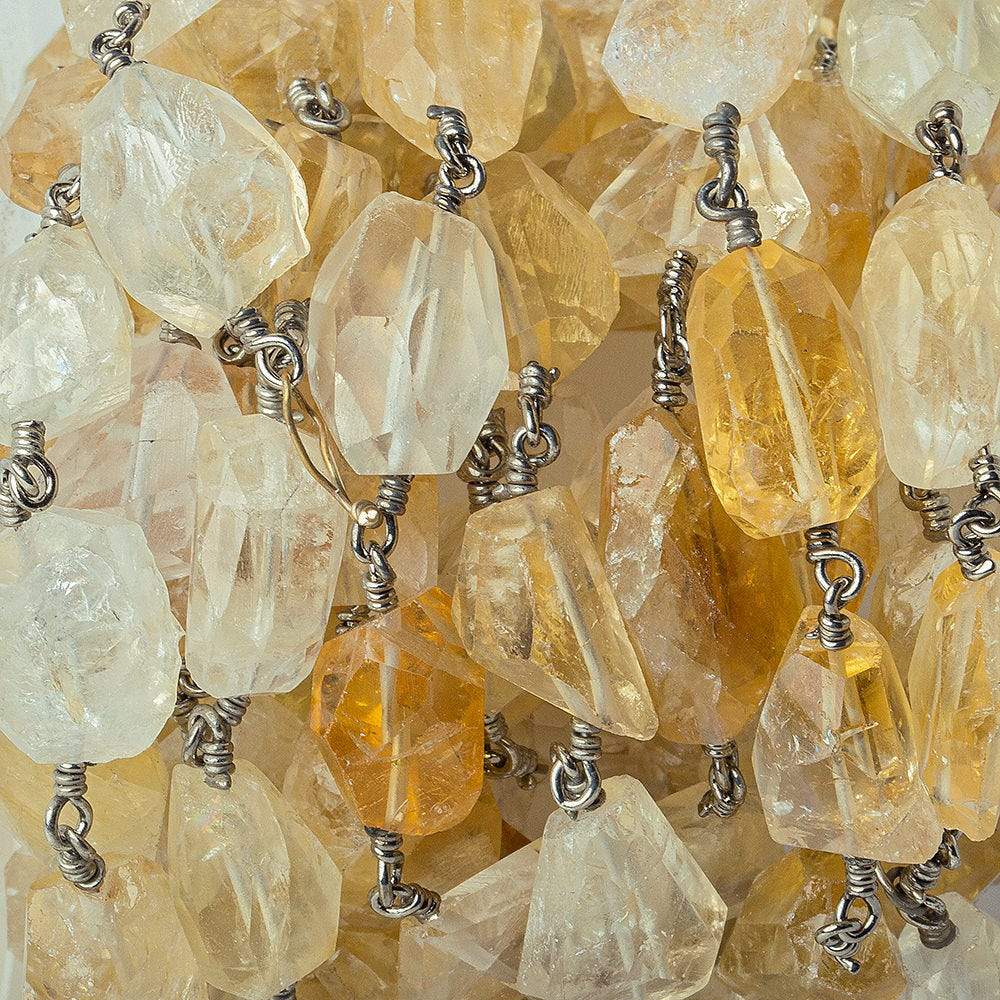 12x9-18x9mm Citrine faceted nugget Black Gold plated Chain by the foot 15 bead per