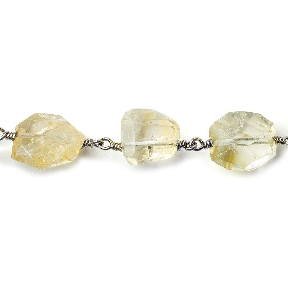12x9-18x9mm Citrine faceted nugget Black Gold plated Chain by the foot 15 bead per