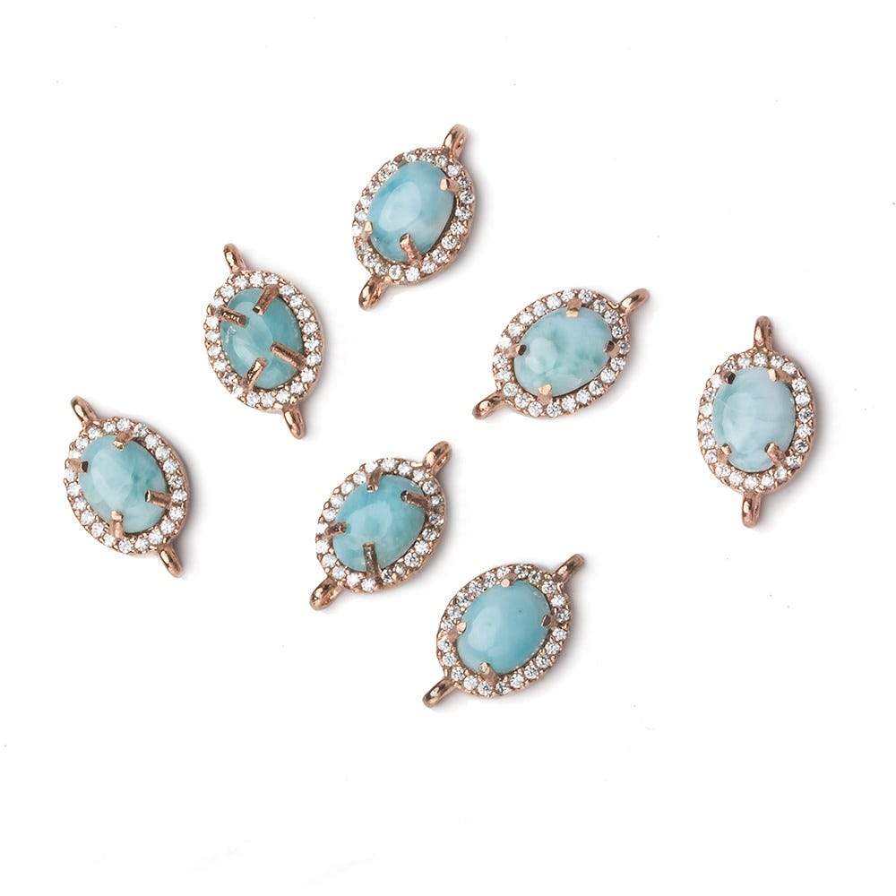 12x9.5mm Rose Gold Bezel White CZ and Larimar Oval Connector 1 focal piece