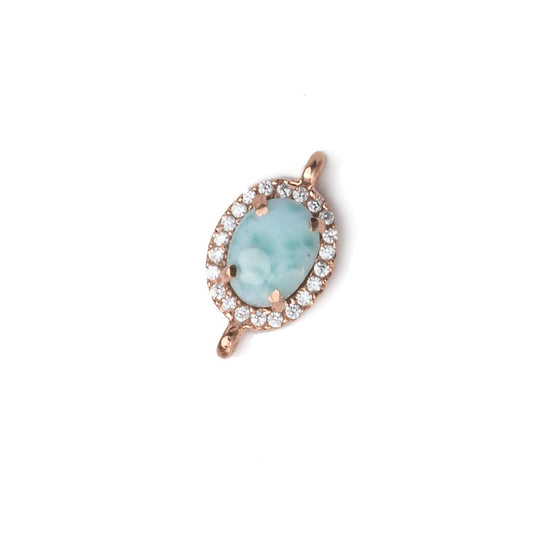12x9.5mm Rose Gold Bezel White CZ and Larimar Oval Connector 1 focal piece
