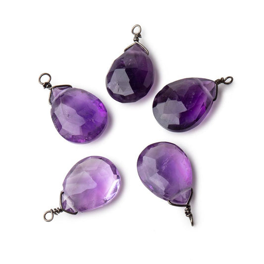 12x9mm Black Gold Wire Wrapped Amethyst Faceted Pear 1 Focal Pendant