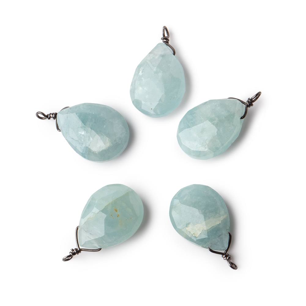 12x9mm Black Gold Wire Wrapped Aquamarine Faceted Pear 1 Focal Pendant