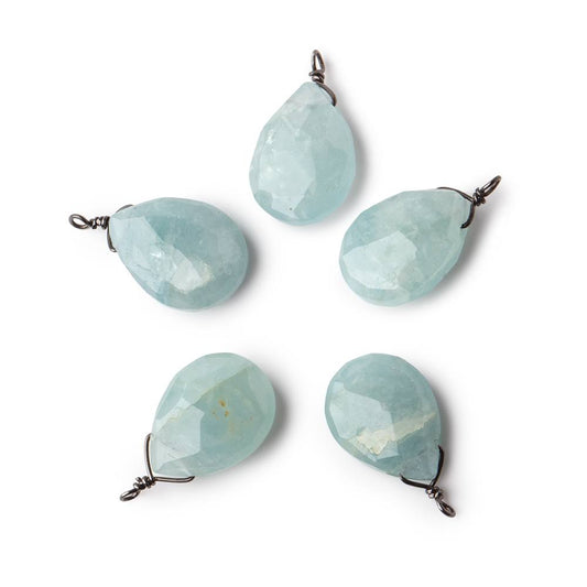12x9mm Black Gold Wire Wrapped Aquamarine Faceted Pear 1 Focal Pendant