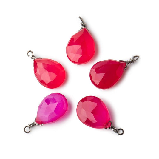 12x9mm Black Gold Wire Wrapped Berry Pink Chalcedony Faceted Pear 1 Focal Pendant